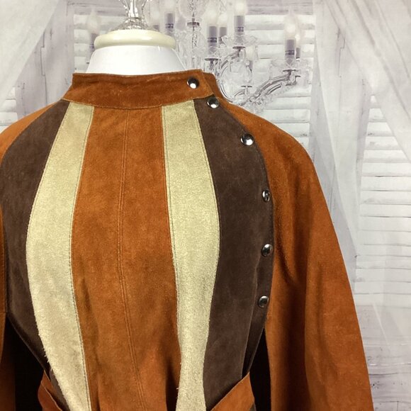 Vintage 60s Suede Two Tone Leather Cape Poncho with Belt - Picture 2 of 15